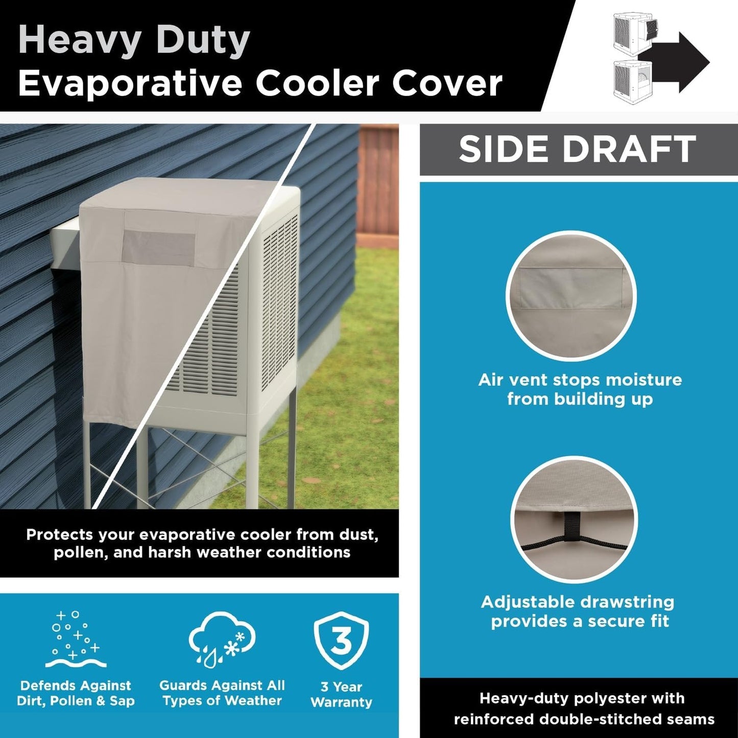 Mr. Bar-B-Q Heavy-Duty Side Draft Evaporative Cooler Cover, 34x34x36" - Beige (Like New)