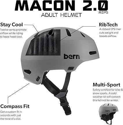 Bern Macon 2.0 MIPS Adult Multisport Helmet for cycling, Matte Black -  Large (Like New, No Retail Box)