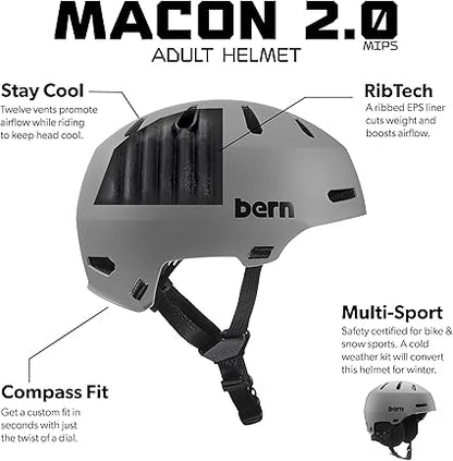 Bern Macon 2.0 MIPS Adult Multisport Helmet for cycling, Matte Black -  Large (Like New, No Retail Box)