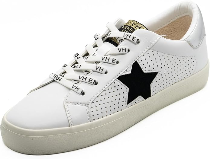 VINTAGE HAVANA Womens Gadol Perforated Casual Sneakers Shoes, Gold & White - 6.5 (Like New)
