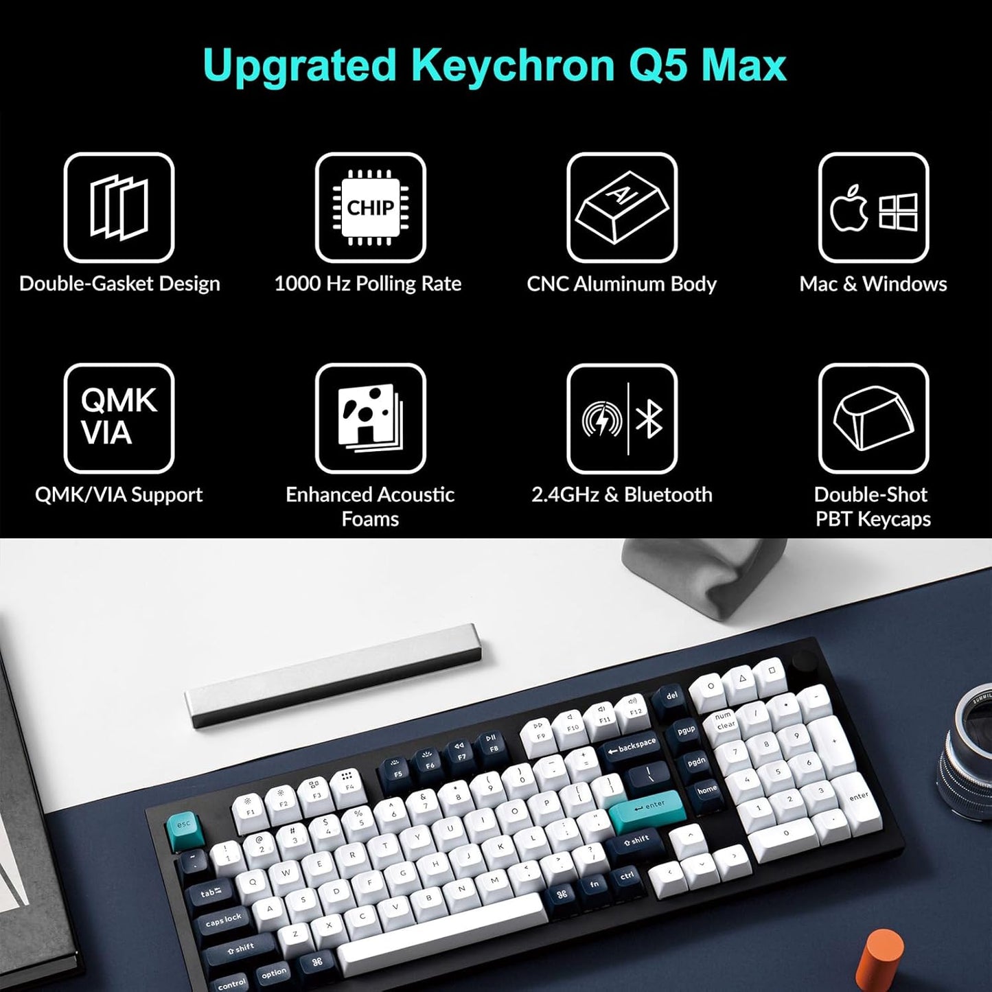 Keychron Q5 Max QMK/VIA Programmable Wireless Metal Custom Mechanical Keyboard (Used)