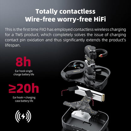 FiiO UTWS5 2025 True Wireless Bluetooth Earbuds Hook & Headphone Amp, 0.78 2pins (Used)