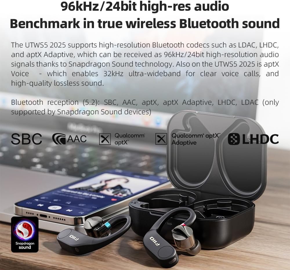 FiiO UTWS5 2025 True Wireless Bluetooth Earbud Hook & Headphone Amp for IEMs (Like New)