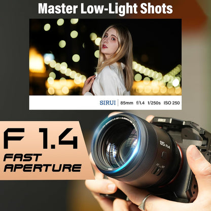 Sirui Aurora 85mm F1.4 Full Frame Auto Focus Portrait Lens for E Mount Cameras (Like New)