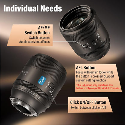 Sirui Aurora 85mm F1.4 Full Frame Auto Focus Portrait Lens for E Mount Cameras (Like New)