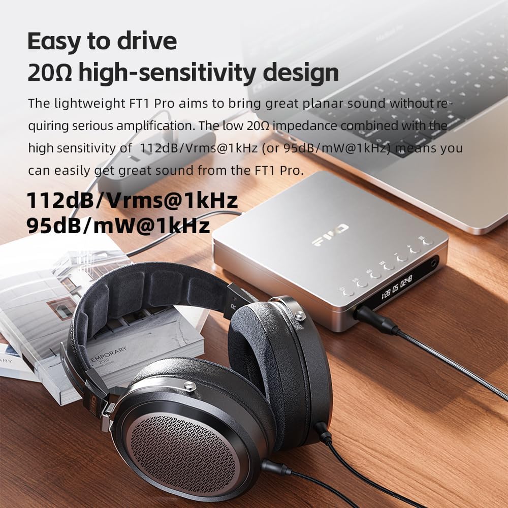 FiiO FT1 Pro Open-Back Planar Magnetic Wired Headphones for Home/Studio, Black (Like New)