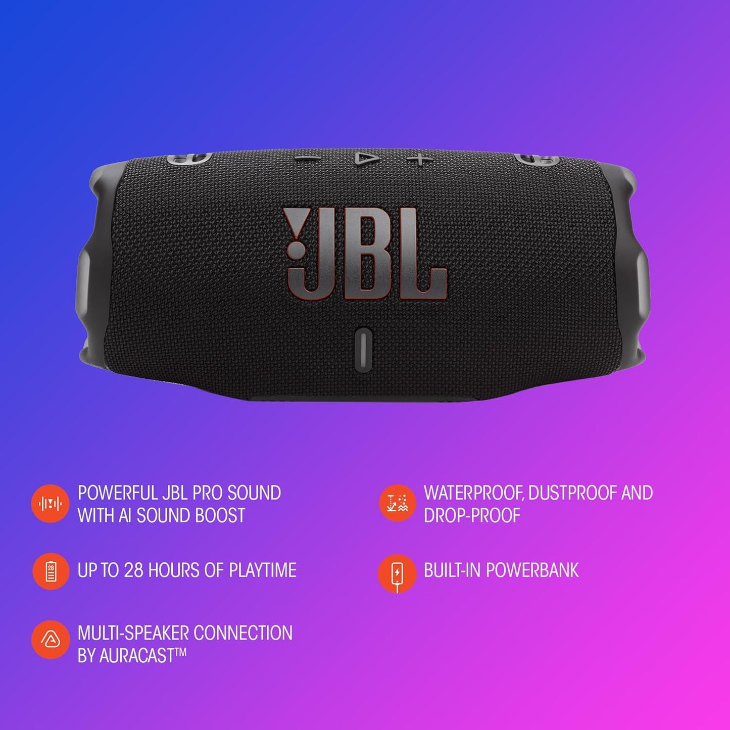 JBL Charge 6 Portable Waterproof & Drop-Proof Bluetooth Speaker, 28Hrs Powerbank (Like New)