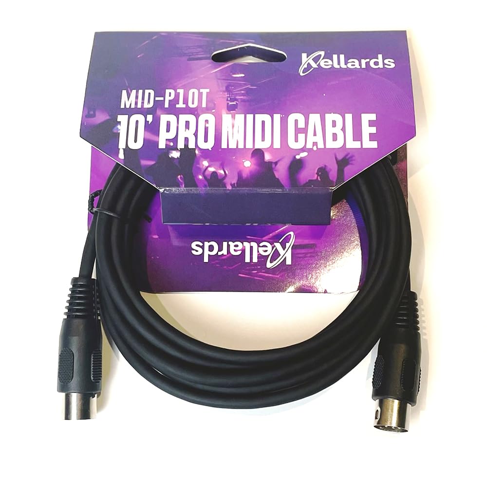 Kellards MID-P10T Pro 5 Pin Din Male-To-Female Round MIDI Cable, 10 Feet, Black (Used)