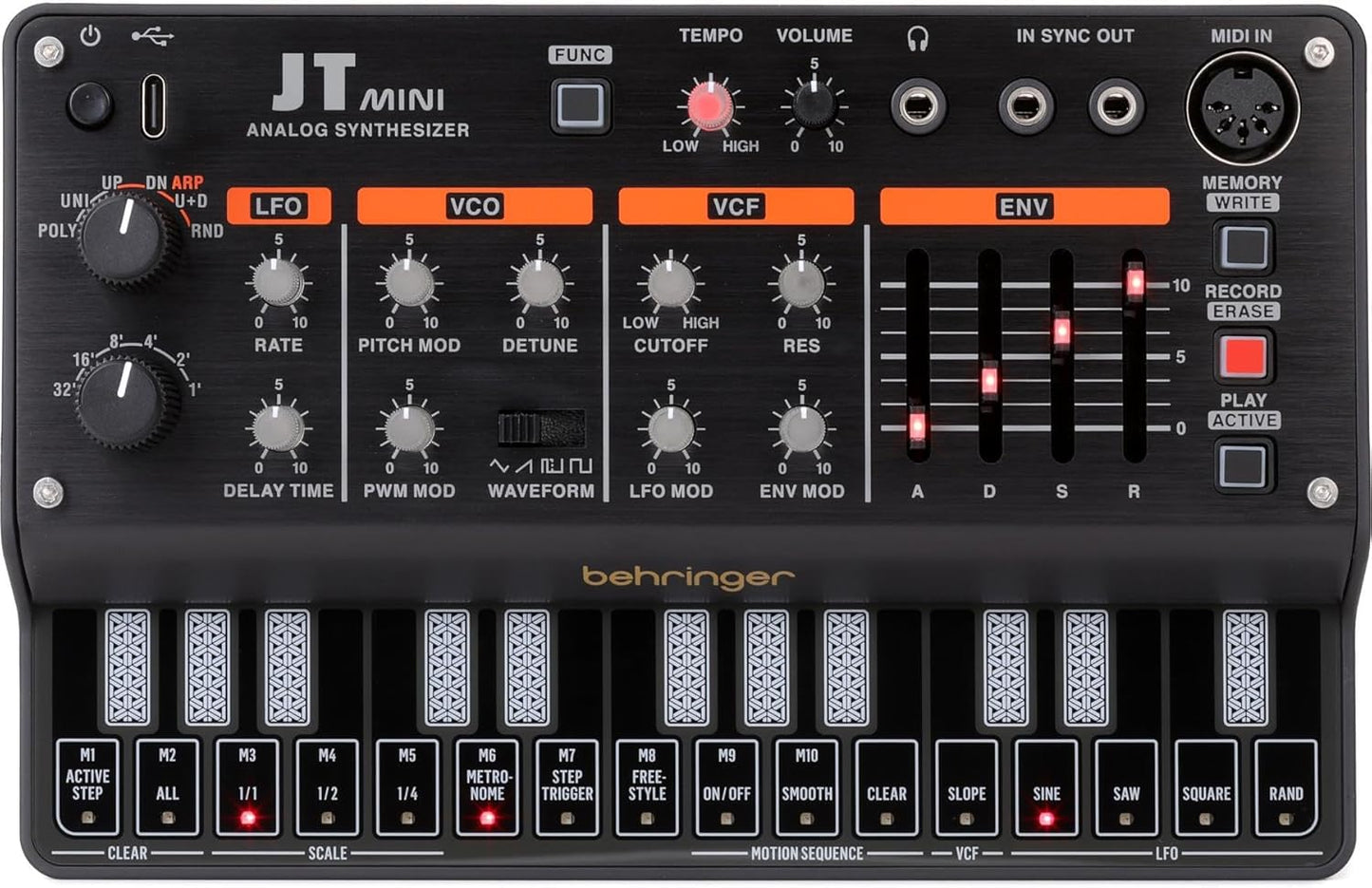 Behringer JT Mini 3-Voice Plastic Auxiliary Analog Synthesizer - Metallic Silver (Like New)