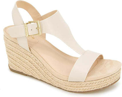 Kenneth Cole REACTION Women's Card T-Strap Wedge Sandal, 3" Heel, Size 8.5, Ecru (Like New, Damaged Retail Box)