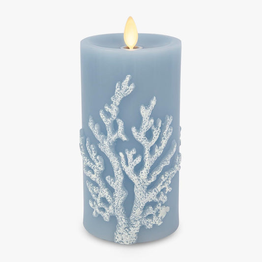 Luminara Embossed Coral Flameless Indoor LED Candle for Decor, 3"x6.5", Chambray (Used)