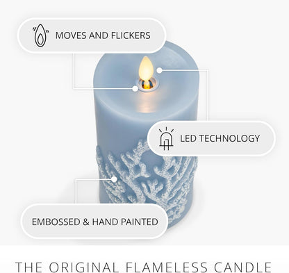 Luminara Embossed Coral Flameless Indoor LED Candle for Decor, 3"x6.5", Chambray (Used)