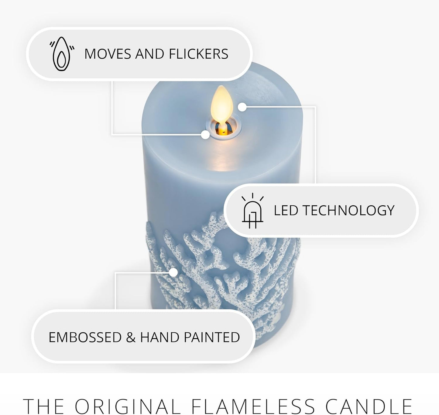 Luminara Embossed Coral Flameless Indoor LED Candle, 3"x6.5", Chambray (Like New)