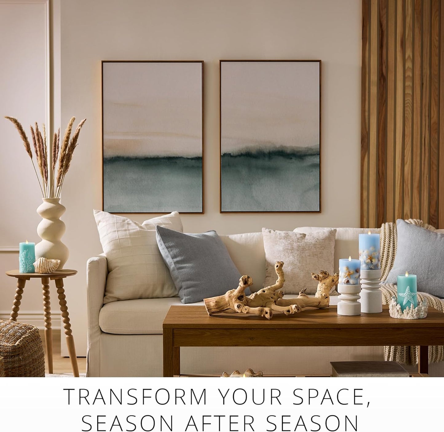 Luminara Embossed Coral Flameless Indoor LED Candle, 3"x6.5", Chambray (Like New)