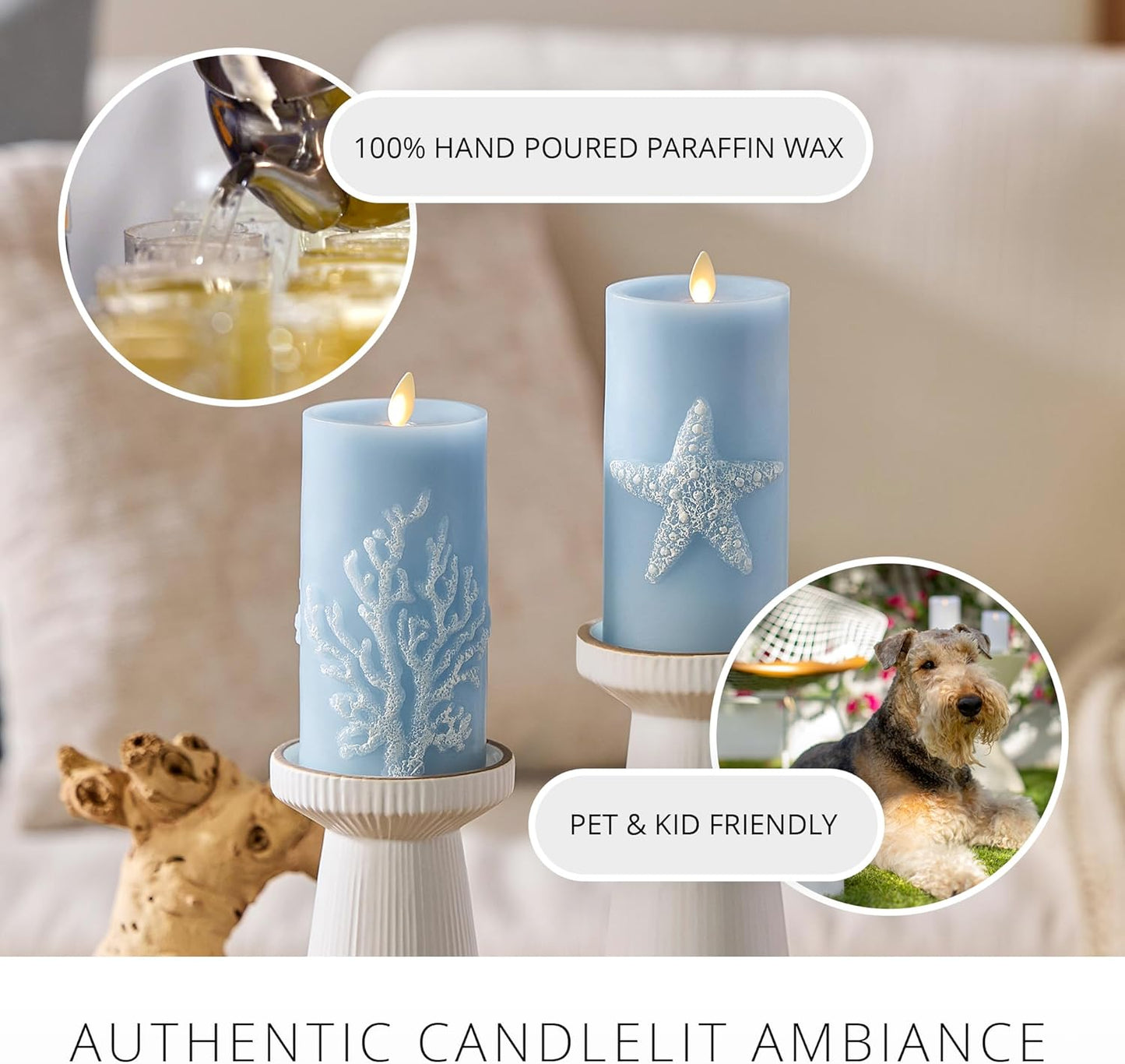 Luminara Embossed Coral Flameless Indoor LED Candle for Decor, 3"x6.5", Chambray (Used)