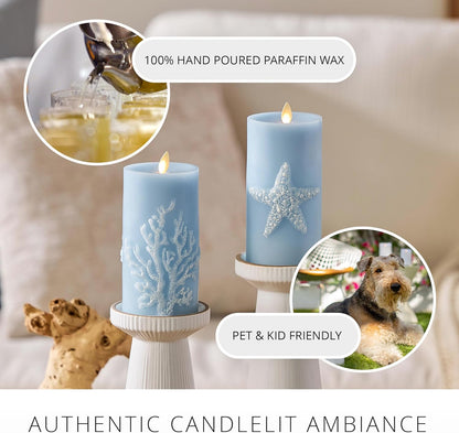 Luminara Embossed Coral Flameless Indoor LED Candle for Decor, 3"x6.5", Chambray (Used)