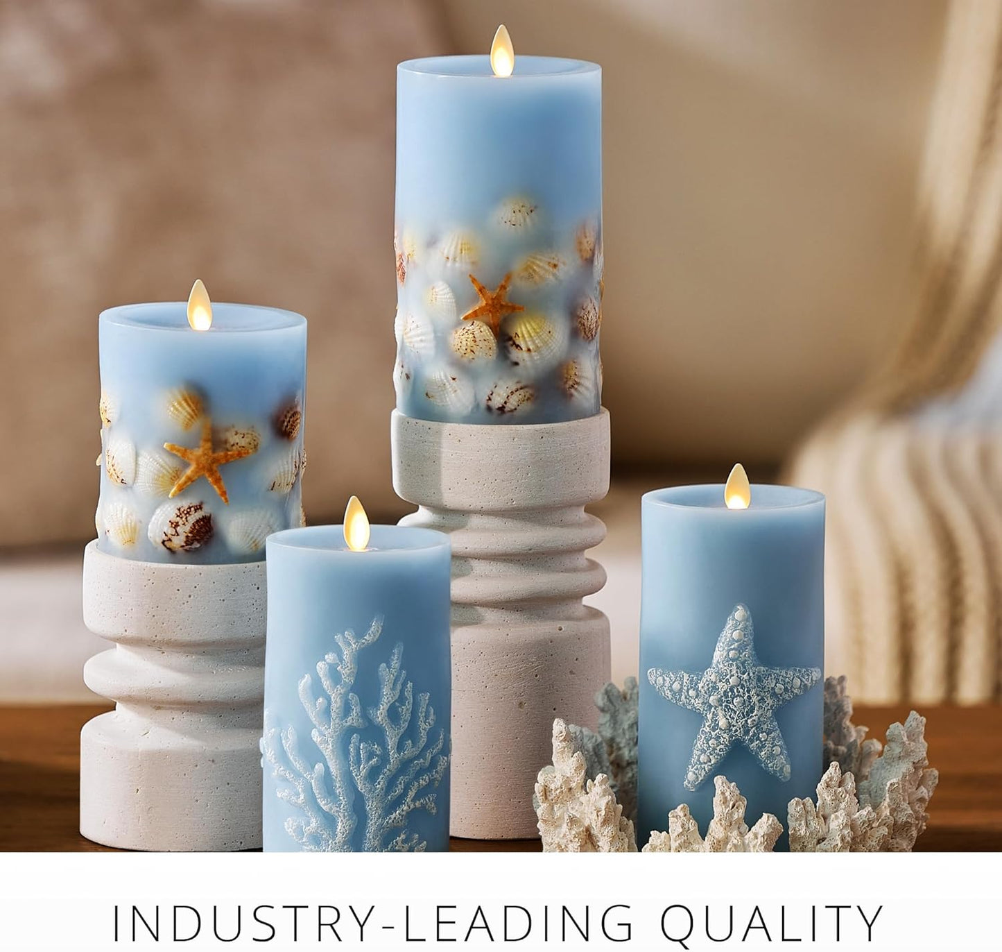 Luminara Embossed Coral Flameless Indoor LED Candle for Decor, 3"x6.5", Chambray (Used)