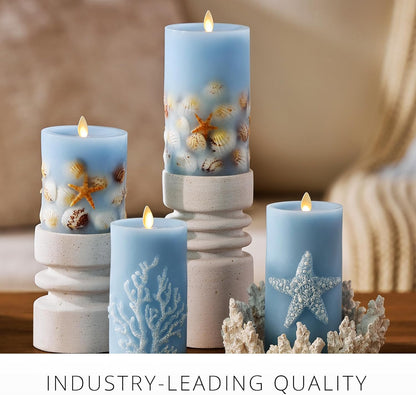 Luminara Embossed Coral Flameless Indoor LED Candle for Decor, 3"x6.5", Chambray (Used)