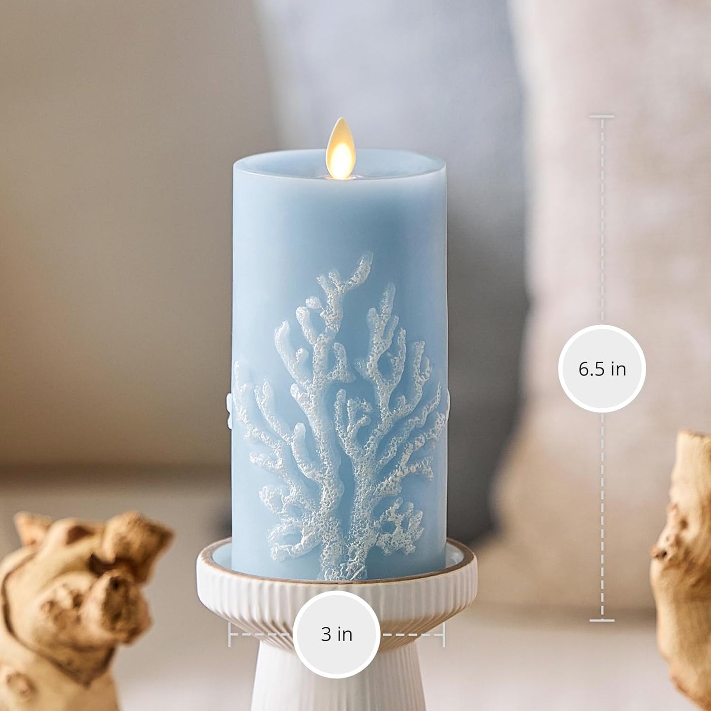 Luminara Embossed Coral Flameless Indoor LED Candle for Decor, 3"x6.5", Chambray (Used)