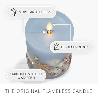 Luminara Flameless Soft Embedded Seashell Moving Flame Candle, Battery Operated (Like New)