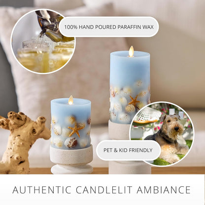 Luminara Flameless Soft Embedded Seashell Moving Flame Candle, Battery Operated (Like New)