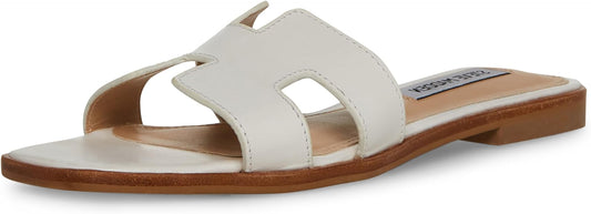 Steve Madden Hadyn-Wide Slip On Sandal for Women's, White Leather, Size 9.5 Wide (Used)