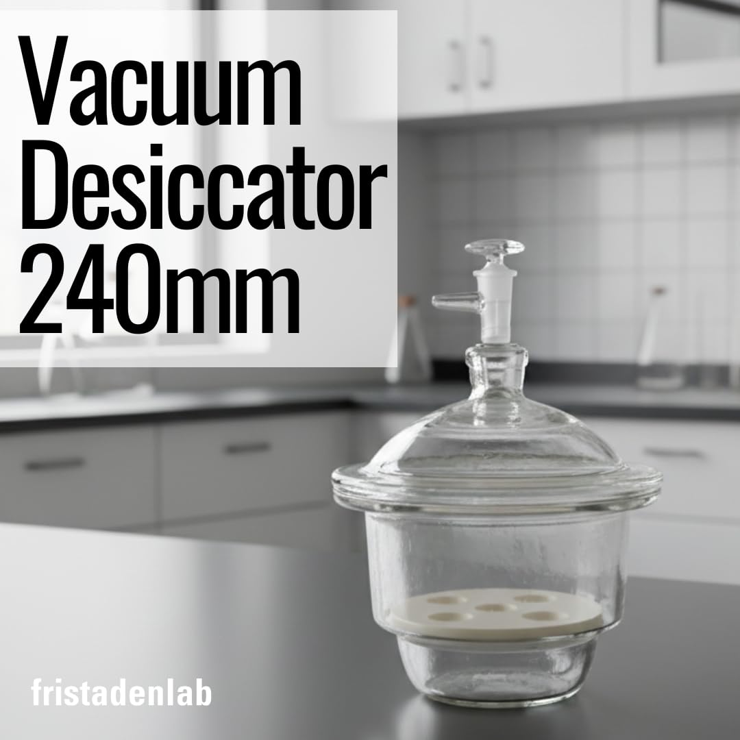 Fristaden Lab 240mm  Vacuum Glass Desiccator Borosilicate w/ Knob Cover & Plate (Used, No Retail Box)