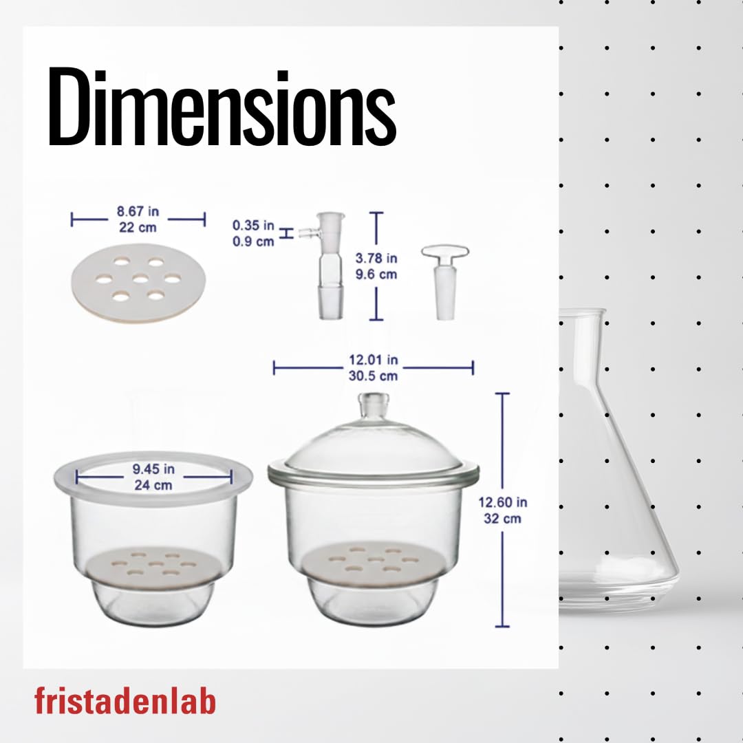 Fristaden Lab 240mm  Vacuum Glass Desiccator Borosilicate w/ Knob Cover & Plate (Used, No Retail Box)