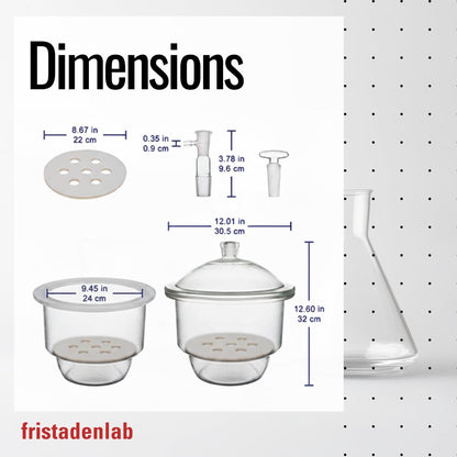 Fristaden Lab 240mm  Vacuum Glass Desiccator Borosilicate w/ Knob Cover & Plate (Used, No Retail Box)