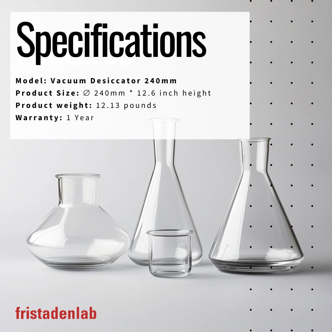 Fristaden Lab 240mm  Vacuum Glass Desiccator Borosilicate w/ Knob Cover & Plate (Used, No Retail Box)