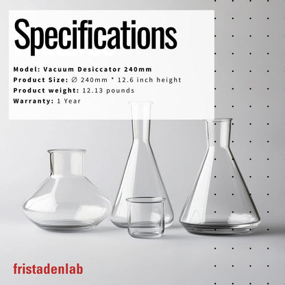 Fristaden Lab 240mm  Vacuum Glass Desiccator Borosilicate w/ Knob Cover & Plate (Used, No Retail Box)