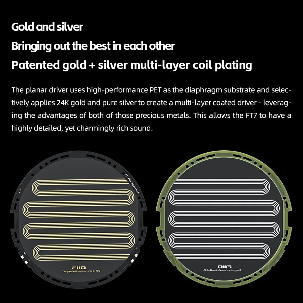 FiiO FT7 Headphones Open-Back Planar 106mm Planar Magnetic Monitor Earphone Gold (Like New)