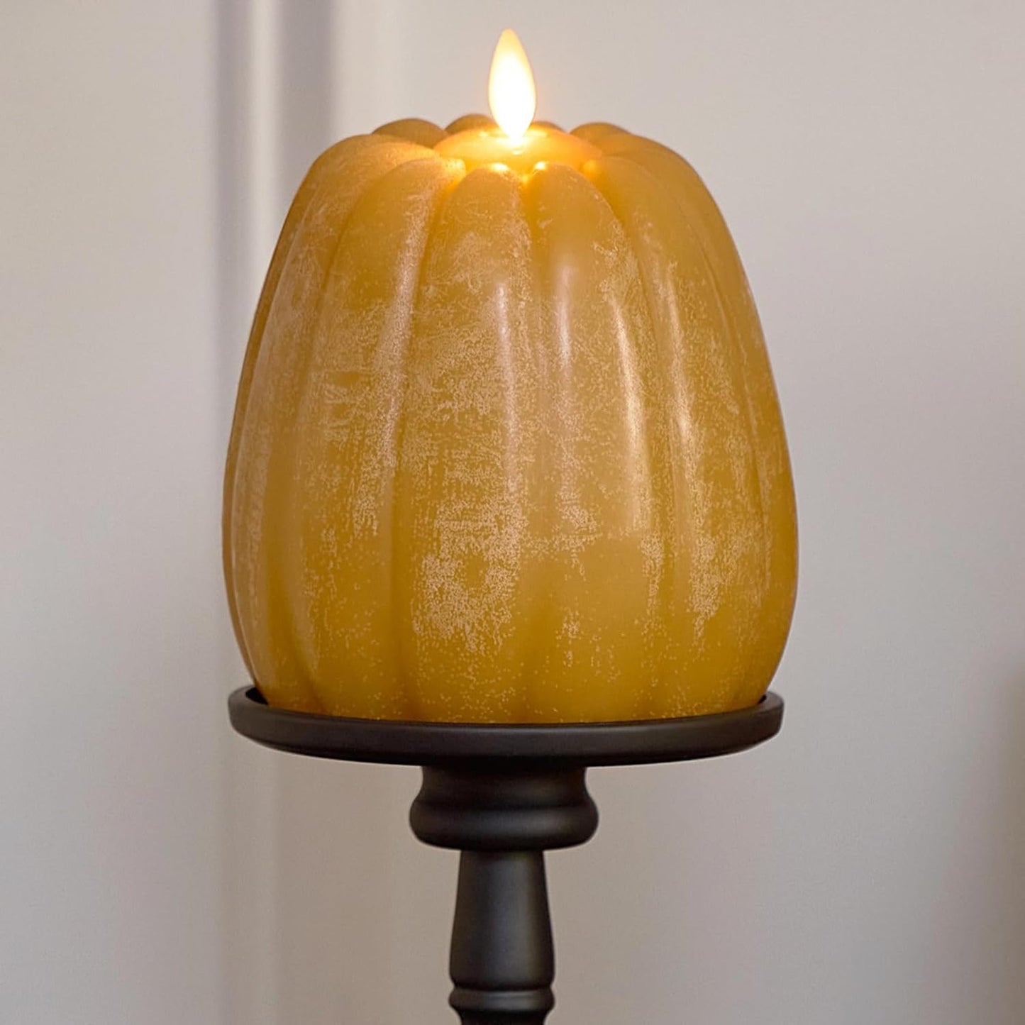 Luminara Tall Pumpkin Figural Flameless LED Candle, 4.9" x 6" - Harvest Gold (Like New)