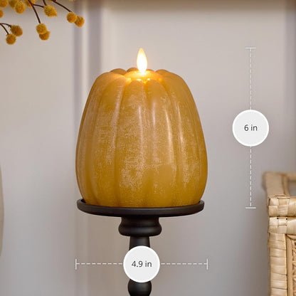 Luminara Tall Pumpkin Figural Flameless LED Candle, 4.9" x 6" - Harvest Gold (Like New)