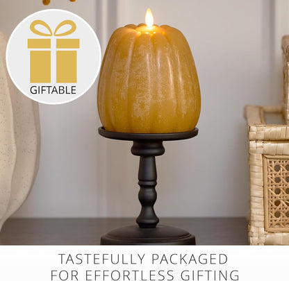 Luminara Tall Pumpkin Figural Flameless LED Candle, 4.9" x 6" - Harvest Gold (Like New)