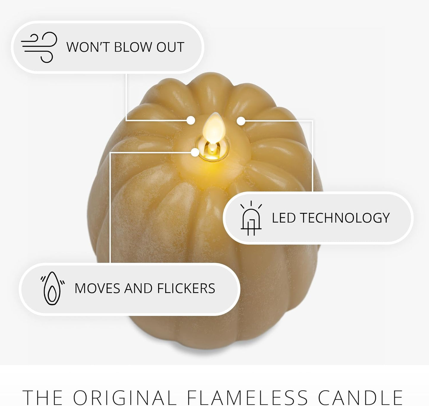 Luminara Tall Pumpkin Figural Flameless LED Candle, 4.9" x 6" - Harvest Gold (Like New)