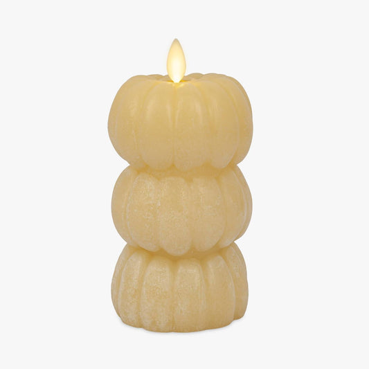 Luminara Flameless Chalky Stacked Pumpkins Figural Candle, 3.1"x6" - Golden Husk (Like New)