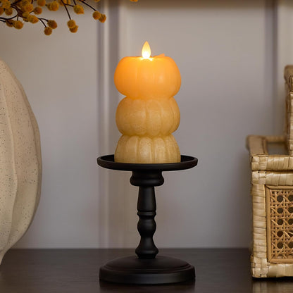 Luminara Flameless Chalky Stacked Pumpkins Figural Candle, 3.1"x6" - Golden Husk (Like New)