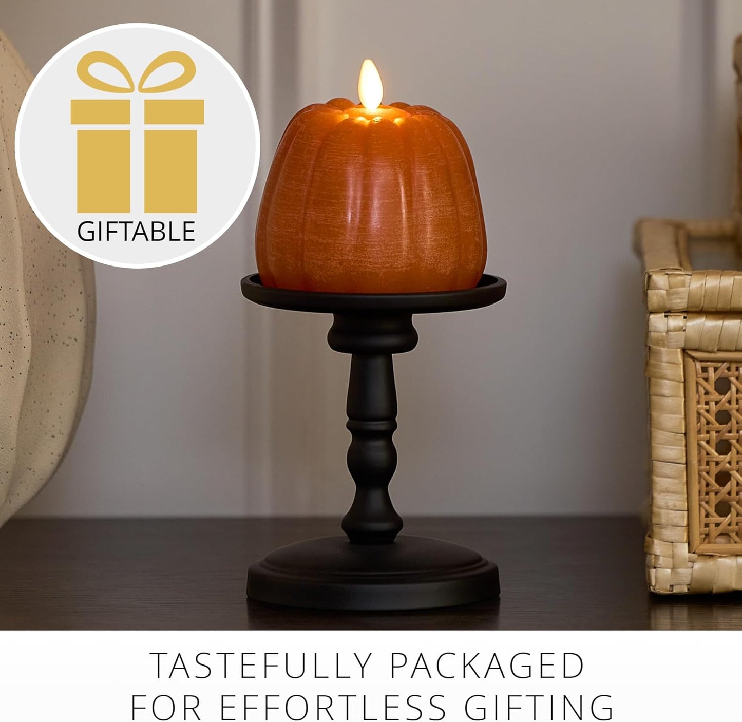 Luminara Flameless Marmalade Embossed Leaves Indoor Candle, 3.5"x6.5", Marmalade (Like New)