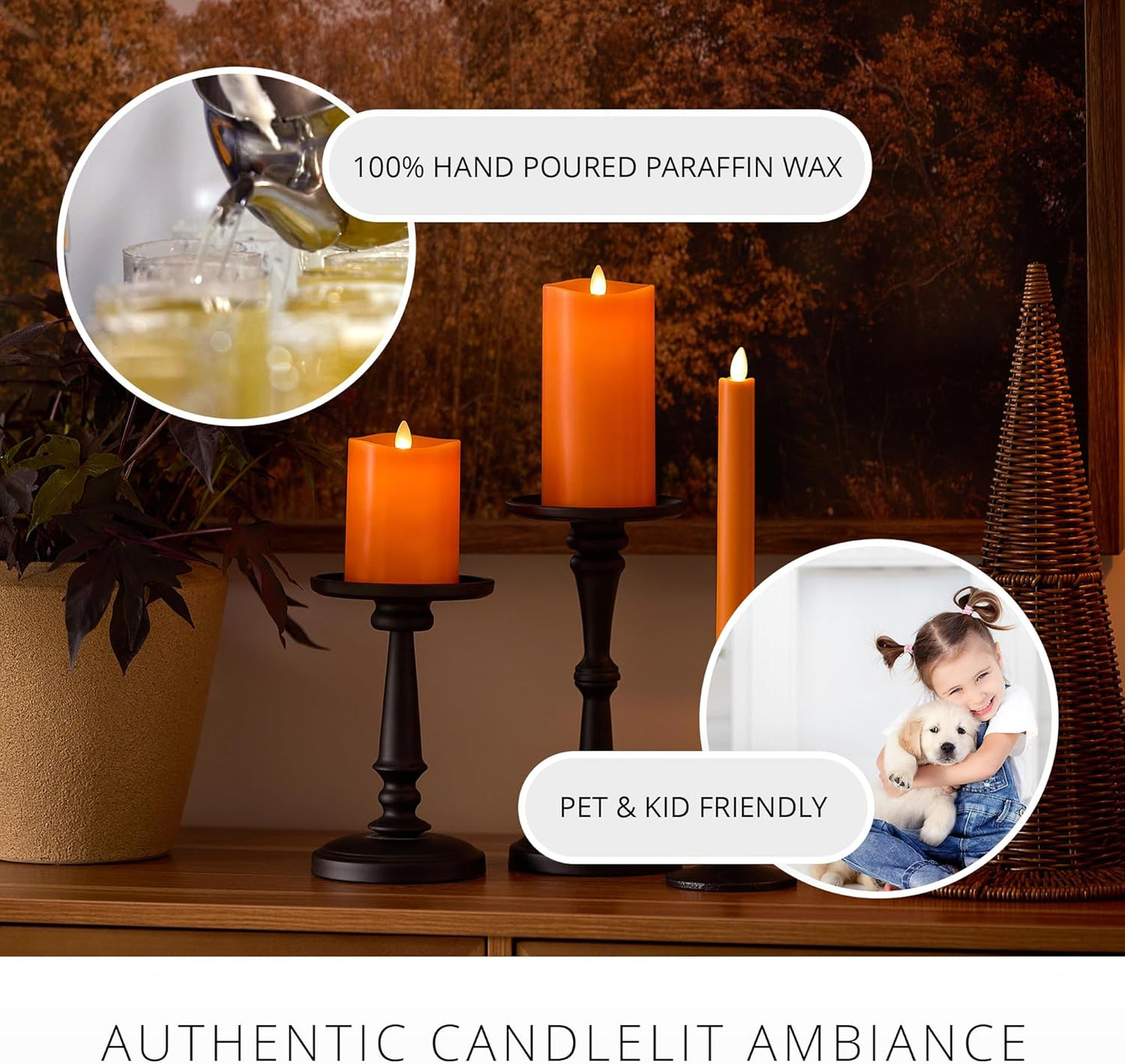 Luminara Flickering Flameless LED Candle for Indoor, 3" x 6.5" - Russet Orange (Like New)