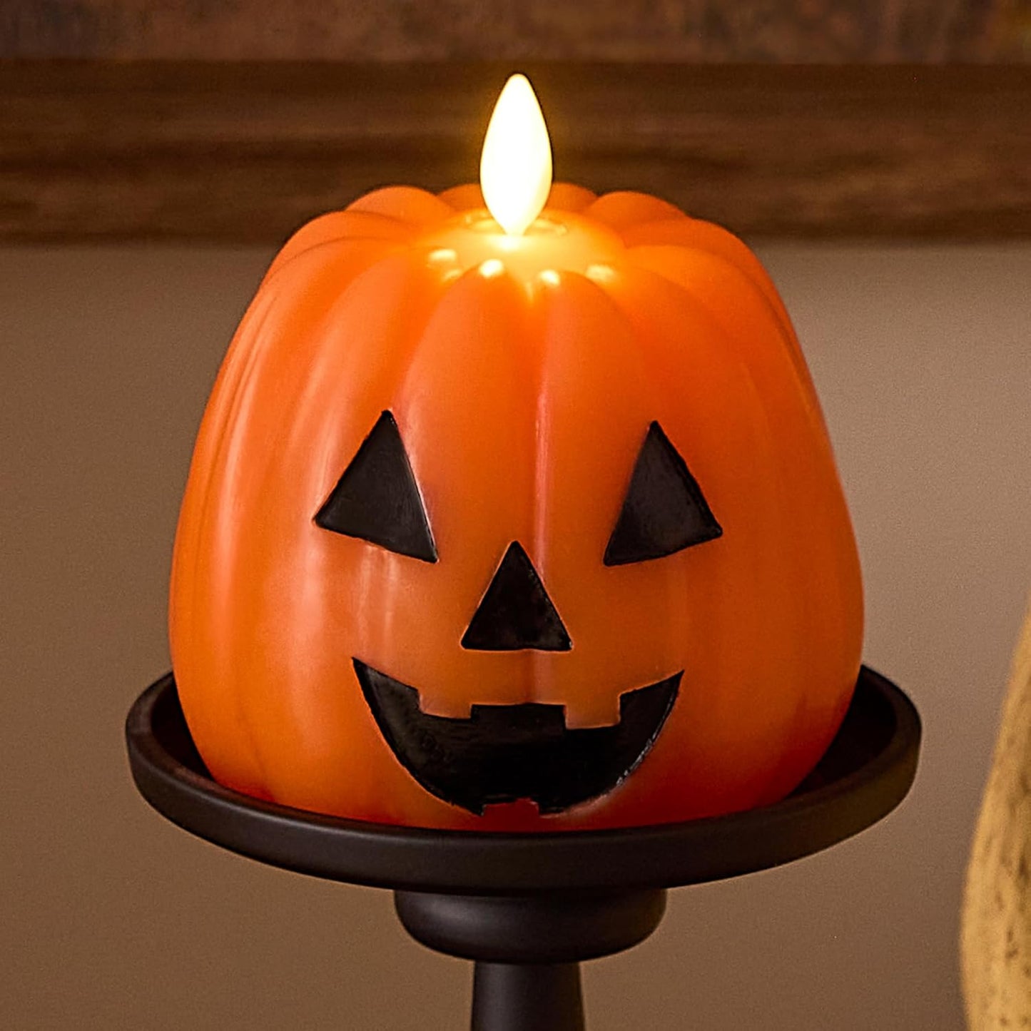 Luminara Jack-o-Lantern Pumpkins Indoor Candle for Decor, 4"x4.3", Russet Orange (Used)