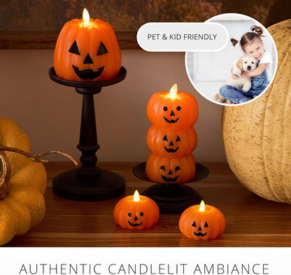 Luminara Jack-o-Lantern Pumpkins Indoor Candle for Decor, 4"x4.3", Russet Orange (Used)