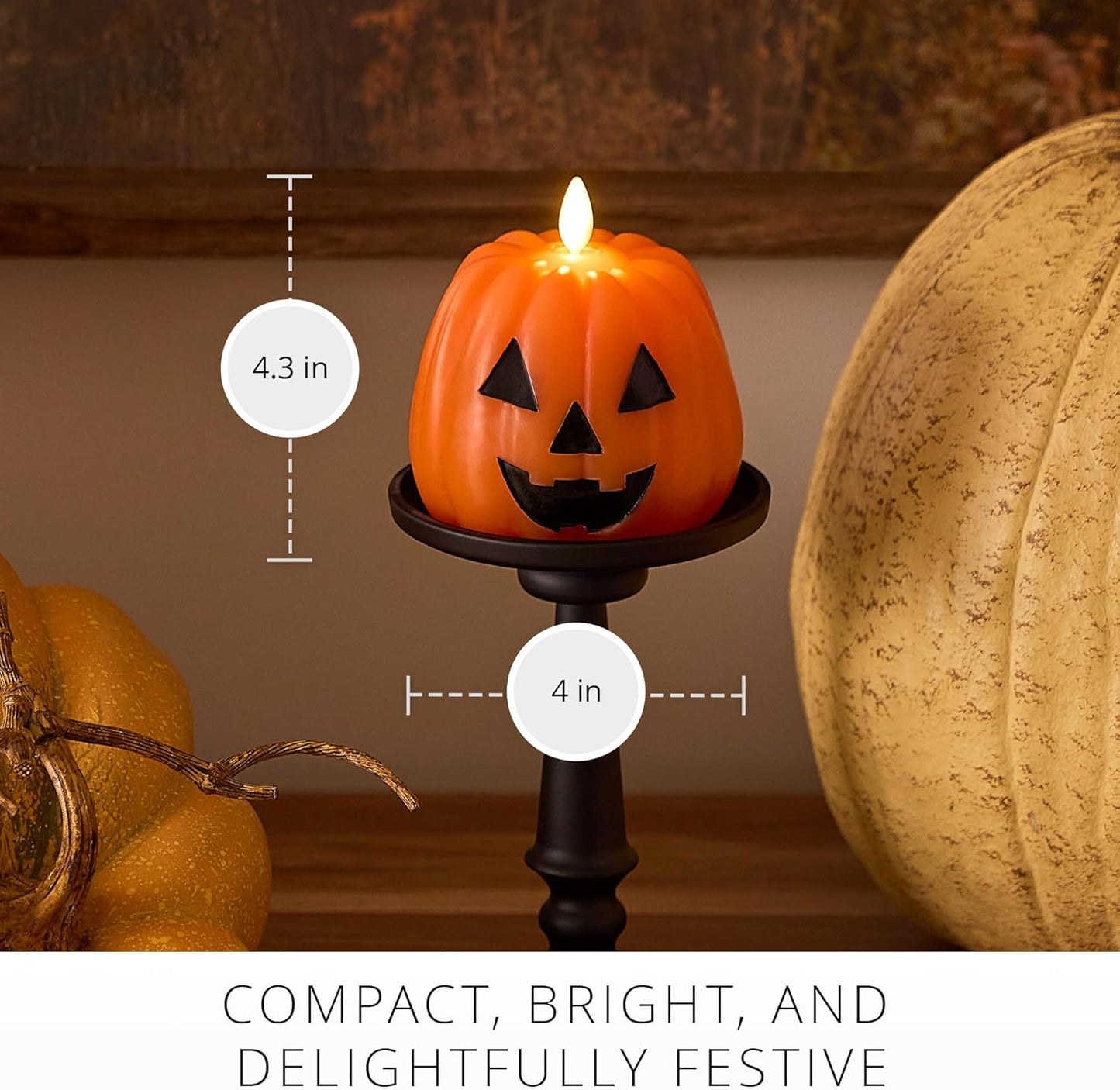 Luminara Jack-o-Lantern Pumpkins Indoor Candle for Decor, 4"x4.3", Russet Orange (Used)