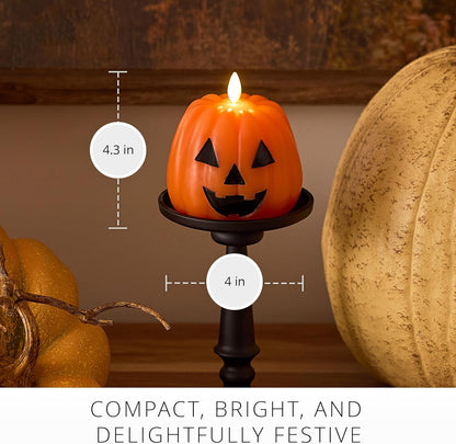 Luminara Jack-o-Lantern Pumpkins Indoor Candle for Decor, 4"x4.3", Russet Orange (Used)