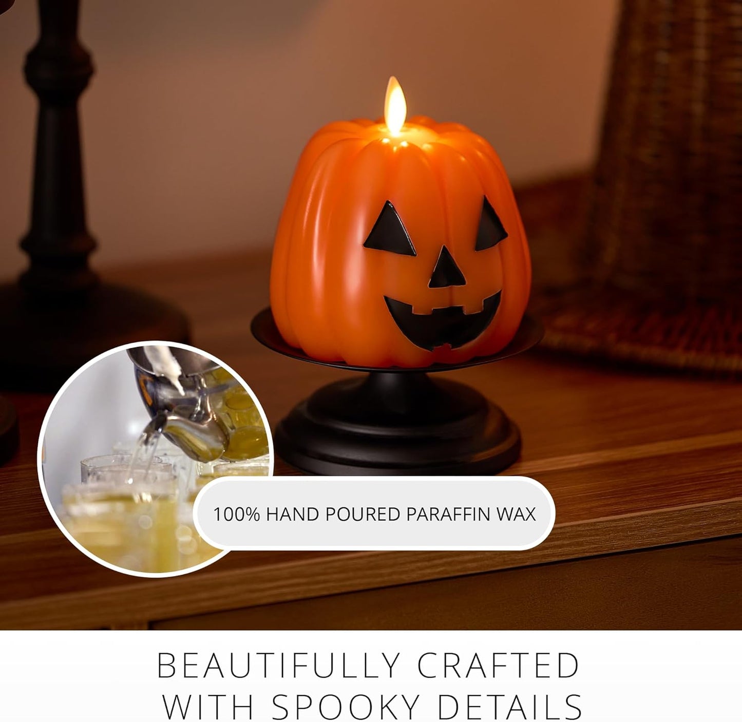 Luminara Jack-o-Lantern Pumpkins Indoor Candle for Decor, 4"x4.3", Russet Orange (Used)