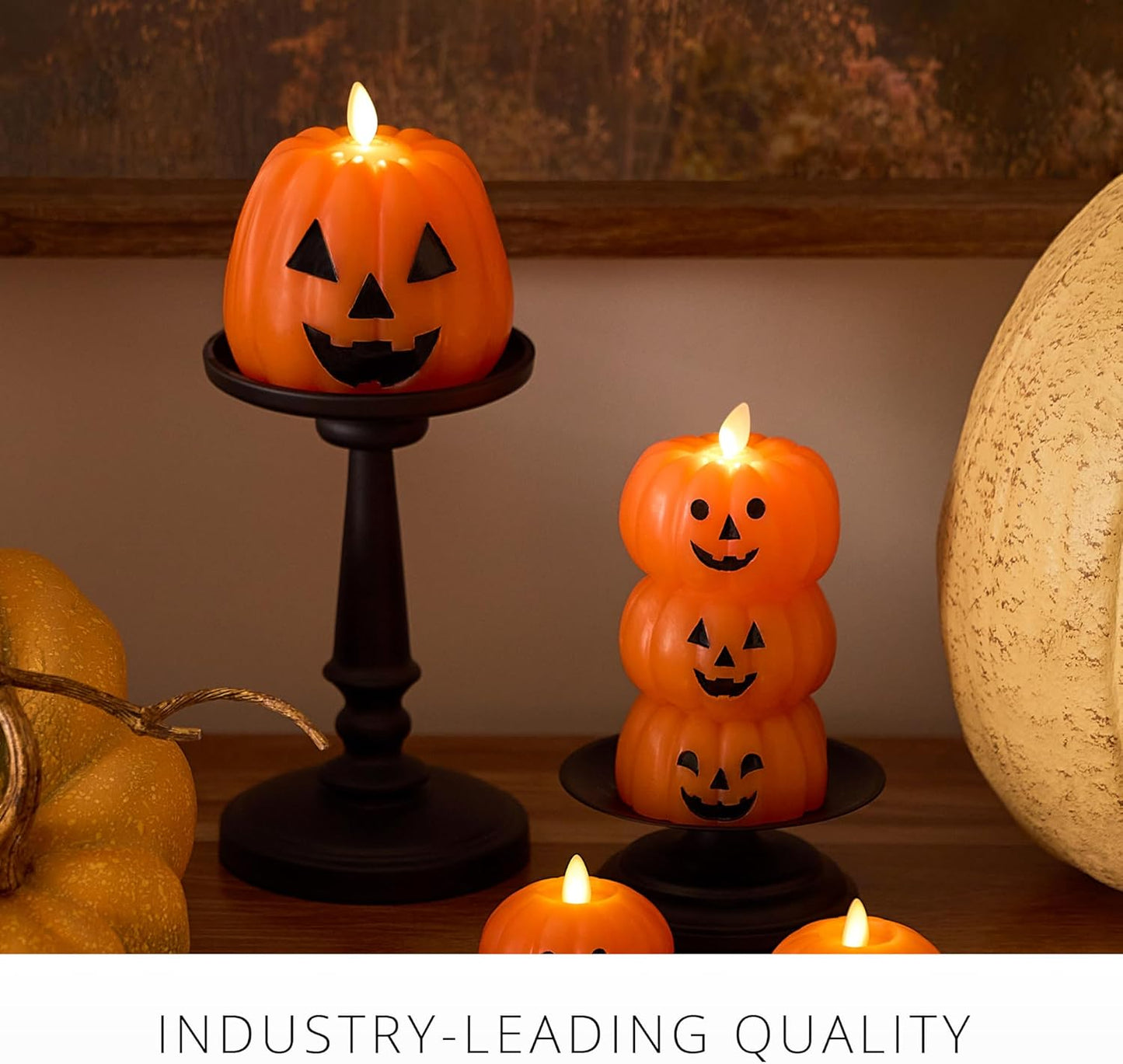 Luminara Jack-o-Lantern Pumpkins Indoor Candle for Decor, 4"x4.3", Russet Orange (Used)