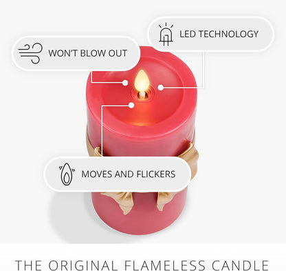 Luminara Flameless Battery Operated LED Red Pillar Candle, Timer Moving Flame (Like New)