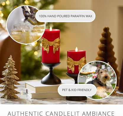 Luminara Flameless Battery Operated LED Red Pillar Candle, Timer Moving Flame (Used)