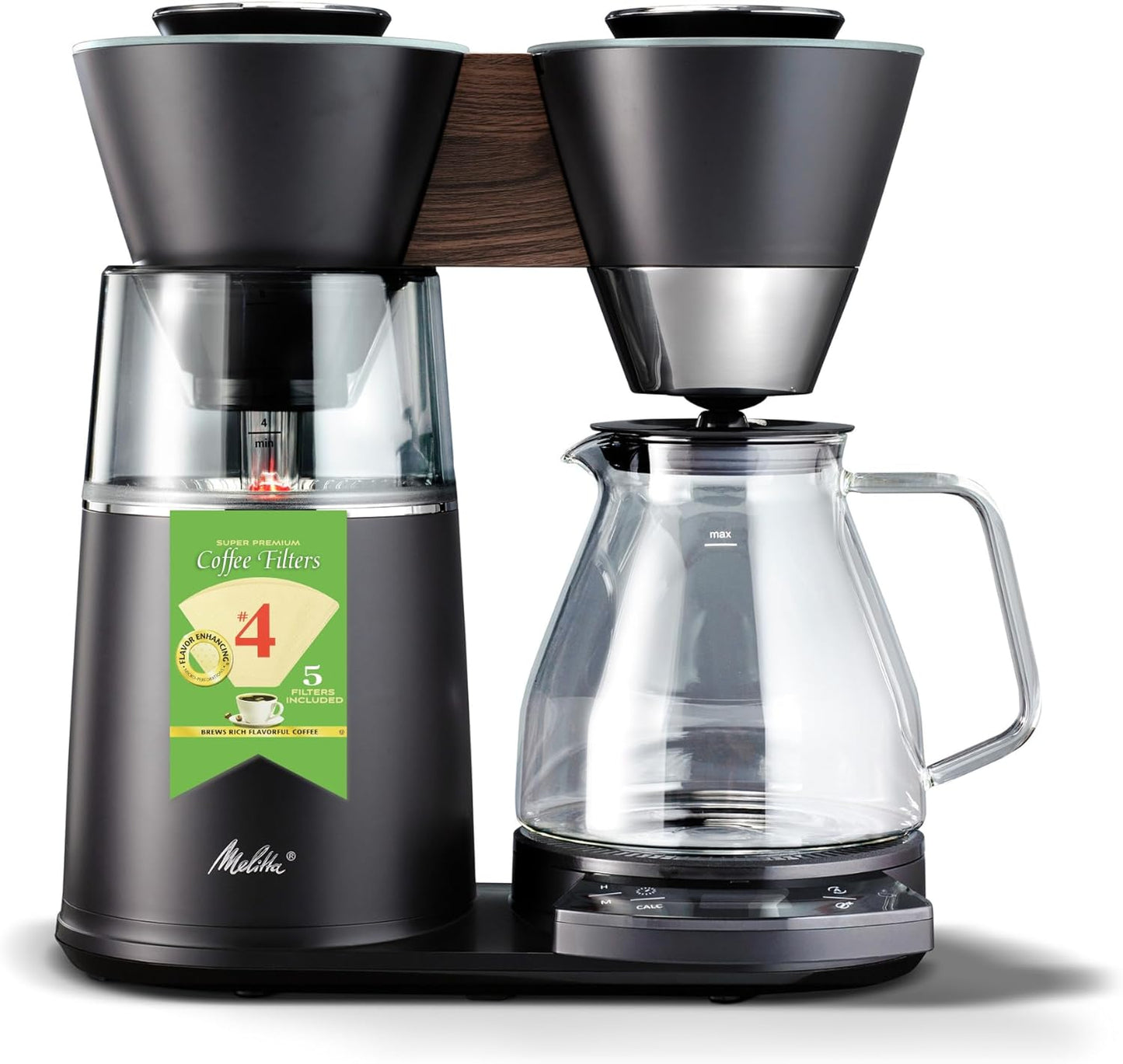 Melitta Vision 12-Cup Automatic Drip Coffee Machines, 1100W - Matte Black & Wood (Like New)