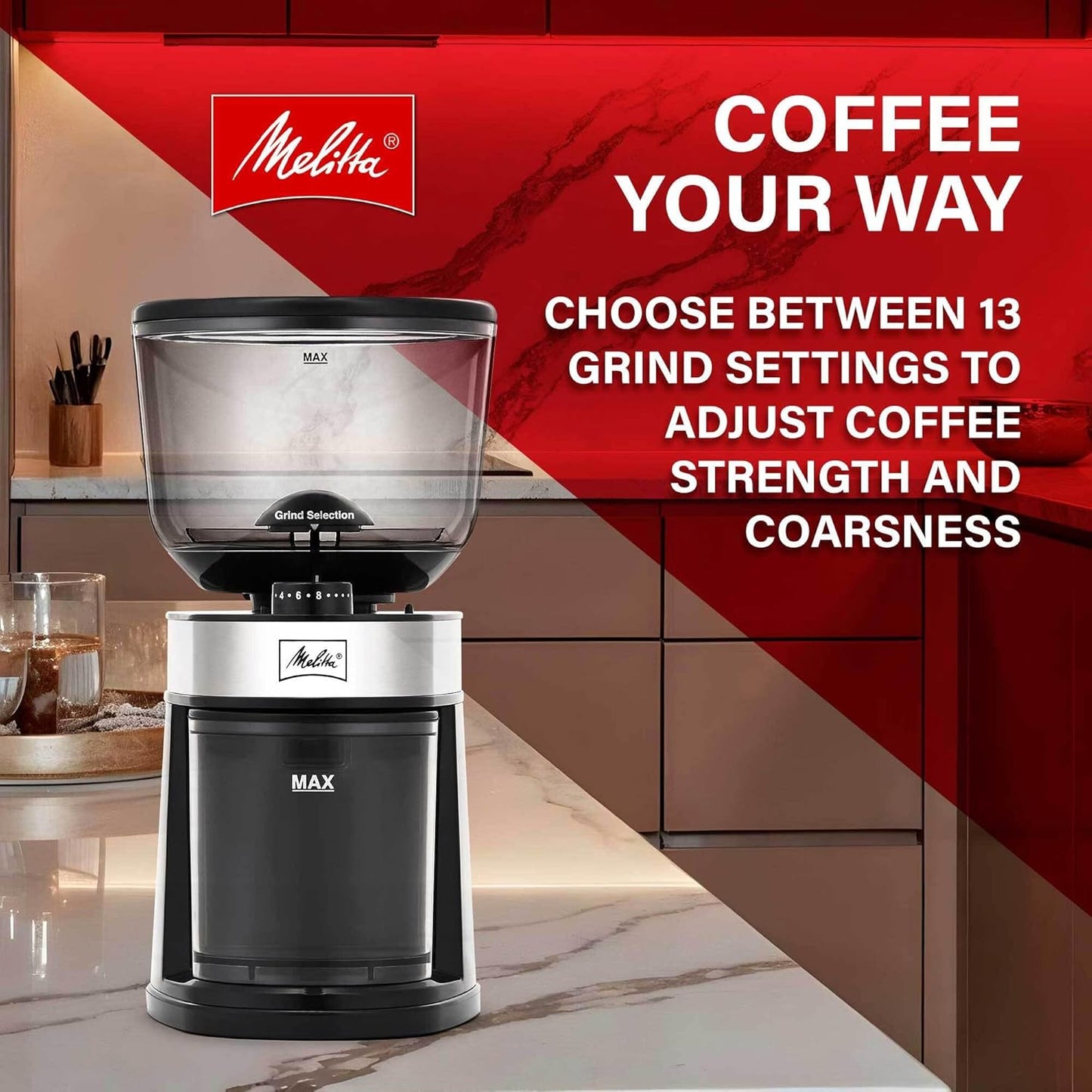 Melitta Molino Flat Burr Coffee Grinder with Safety Lock, 14 Cups, 120V - Black (Like New)